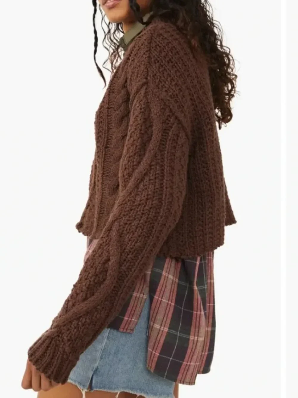 Free People Cutting Edge Cable Knit Sweater Chocolate Lava Chunky Cropped